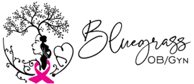 Logo with tree and pink ribbon design.